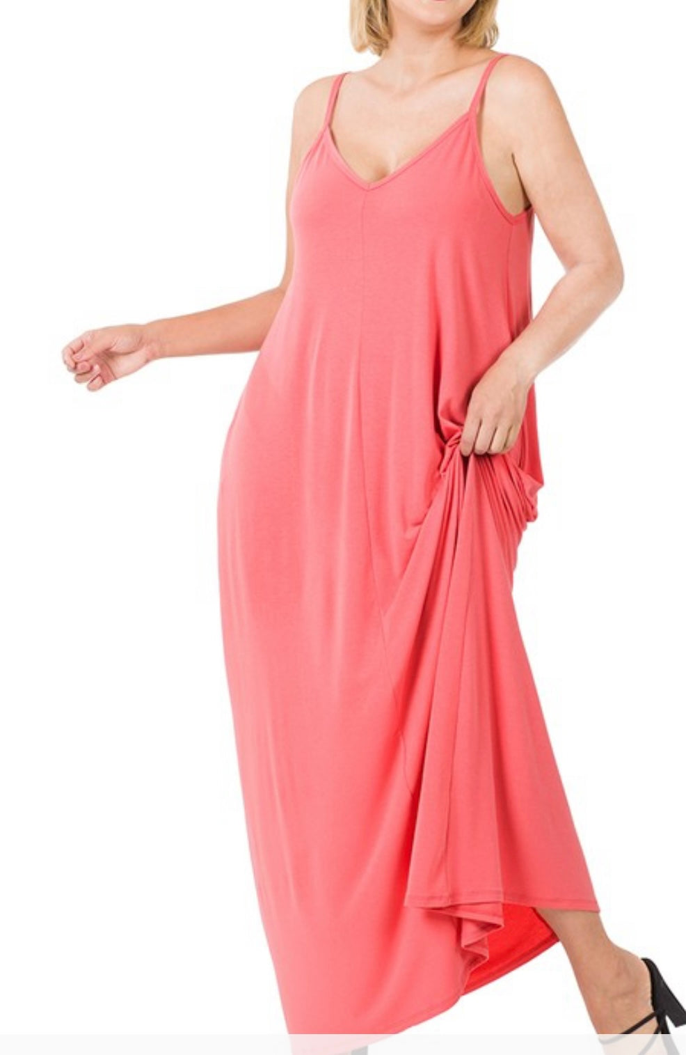 PLUS SIZES V-NECK CAMI MAXI DRESS -  Eklectic Stylez & Fashion